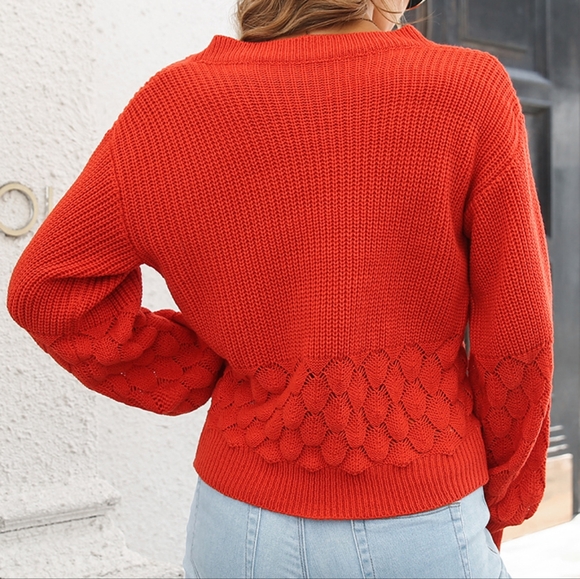 Classic Red V-Neck Long Sleeve Sweater - Picture 3 of 7